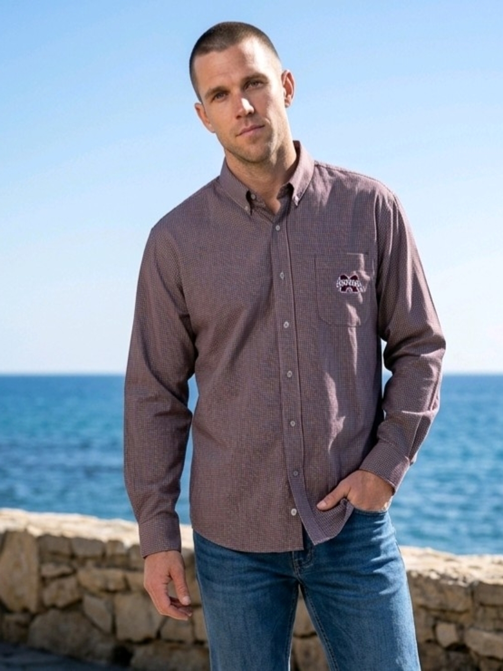 Campus Specialties Maroon/Wht Gingham Button-Down Shirt Mississippi State U 2XL